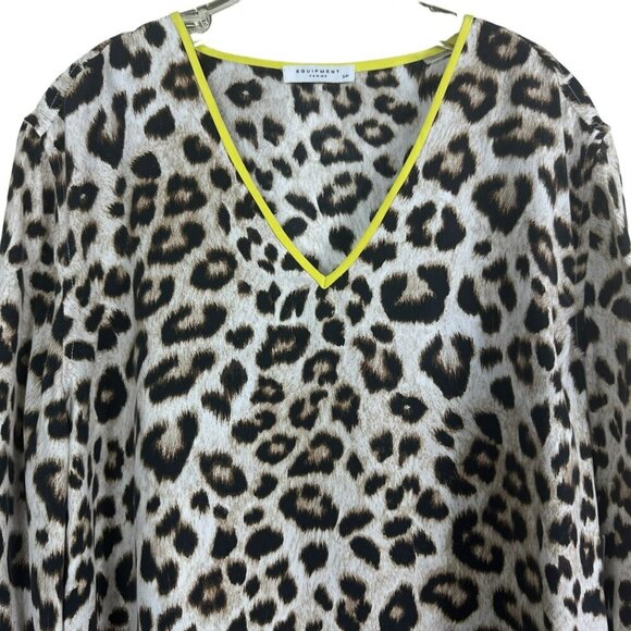 Equipment Dalton Leopard Print Tunic Women’s V-Neck Long Sleeve Yellow Trim Smal - Picture 2 of 11